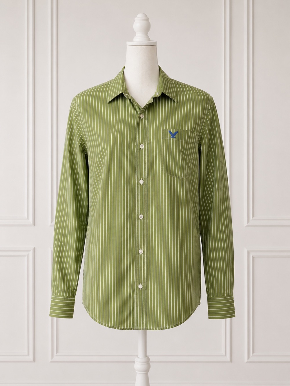 American Eagle Vintage Fit Green White Striped Button Up Shirt Men’s XL Fall